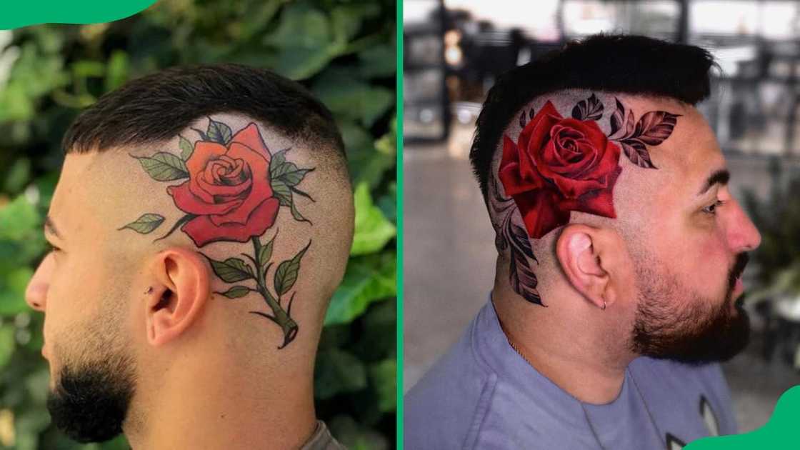 Red rose tattoo on the head Red rose tattoo on the head