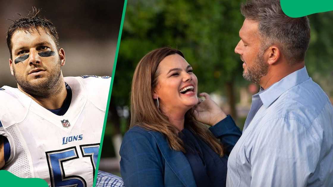 Dominic Raiola at the Soldier Field in 2012 (L). The sportsman and his wife, Yvonne Raiola, having a good time (R)