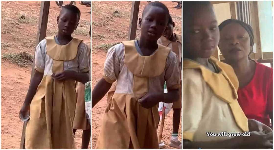 Photos of a girl who sells snacks.