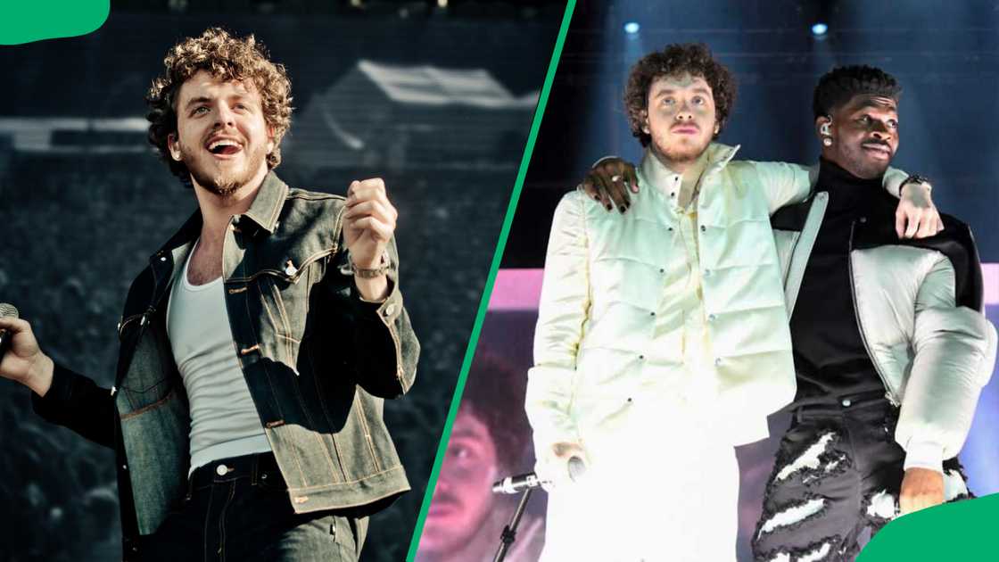 Jack Harlow performing on stand alone on the left and standing on stage with Lil Nas X on the right Jack Harlow performing on stand alone on the left and standing on stage with Lil Nas X on the right