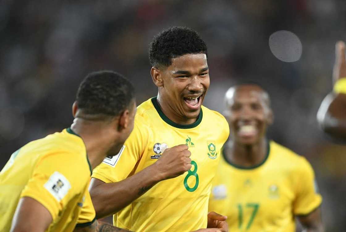 Adams, from Cape Town, earned AFCON 2023 bronze with Bafana and stays in Broos' plans. Image: SABC Sport Adams, from Cape Town, earned AFCON 2023 bronze with Bafana and stays in Broos' plans. Image: SABC Sport