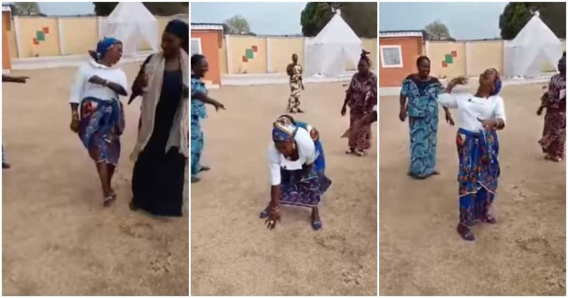 Nigerians react to video of mama in blue Christian wrapper twerking and dancing hard Nigerians react to video of mama in blue Christian wrapper twerking and dancing hard