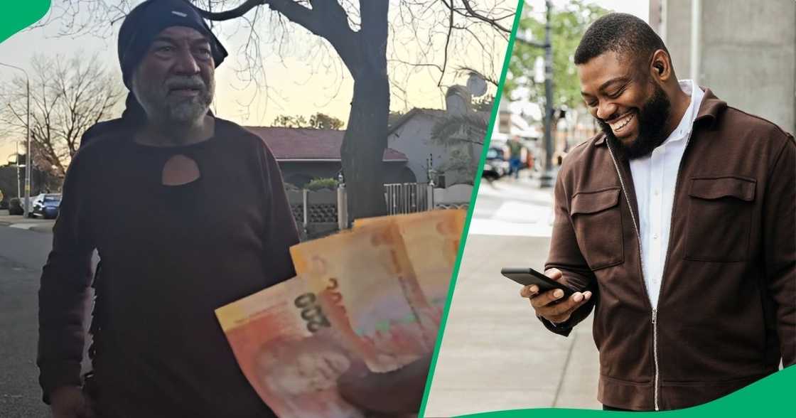 South African philanthropist BI Phakathi blessed a homeless man with over R1.2k.