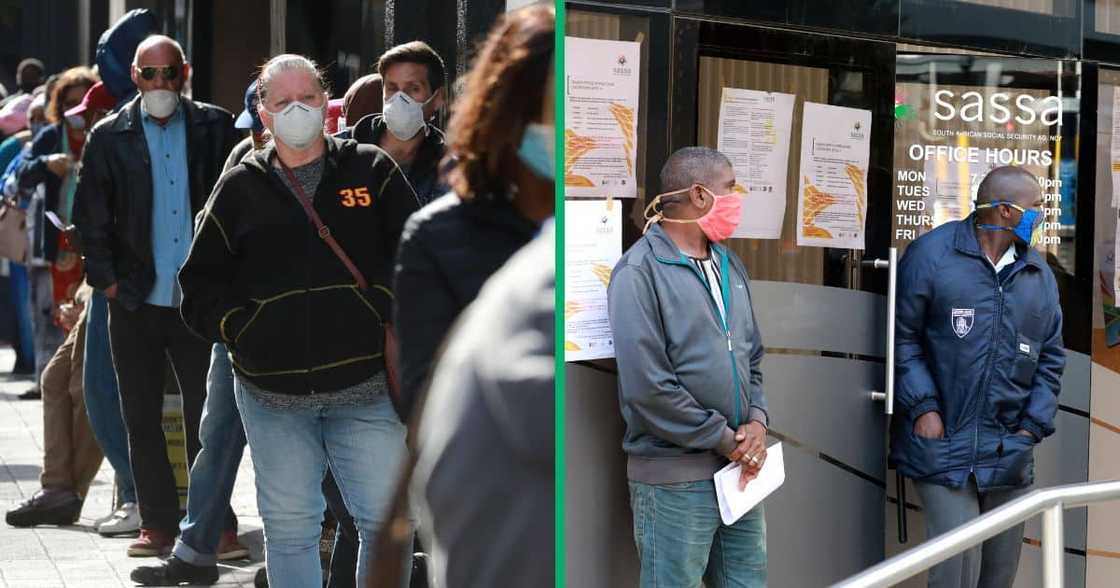 People with face masks seen at a South African Social Security Agency (SASSA) building People with face masks seen at a South African Social Security Agency (SASSA) building