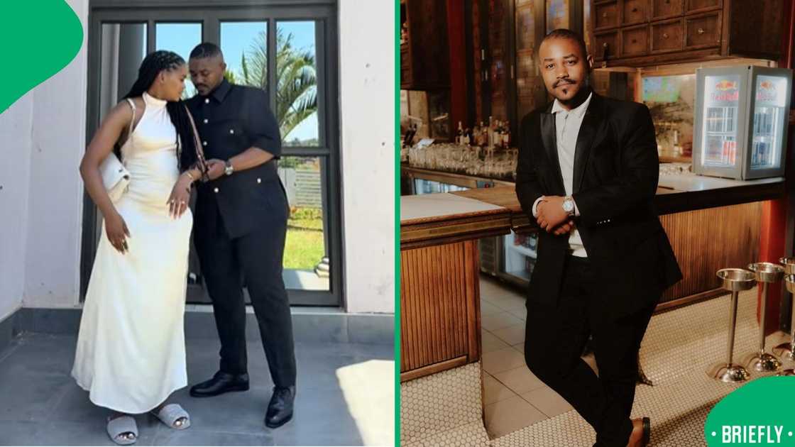 The visual on the right showed Mbedzi standing alone in a stylish bar setting, wearing a black suit