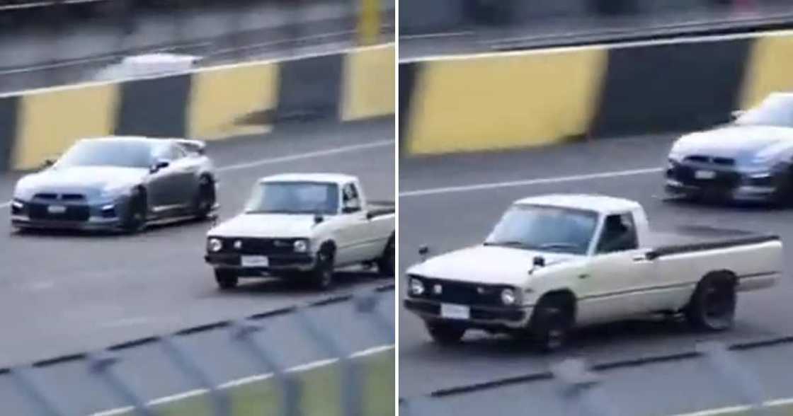 A Nissan GTR was dusted by a supped-up Hilux bakkie. A Nissan GTR was dusted by a supped-up Hilux bakkie.