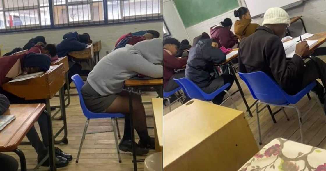 TikTok video of students sleeping before exam besides one studying TikTok video of students sleeping before exam besides one studying
