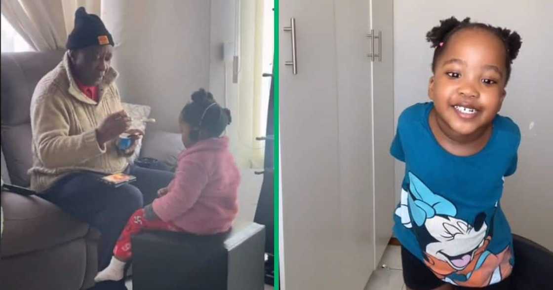 Grandpa feeds granddaughter Grandpa feeds granddaughter