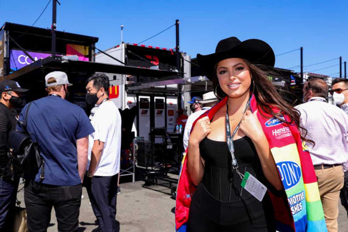 Constance Nunes poses for photos on the grid prior to the NASCAR Cup Series Toyota/Save Mart 350 at Sonoma Raceway