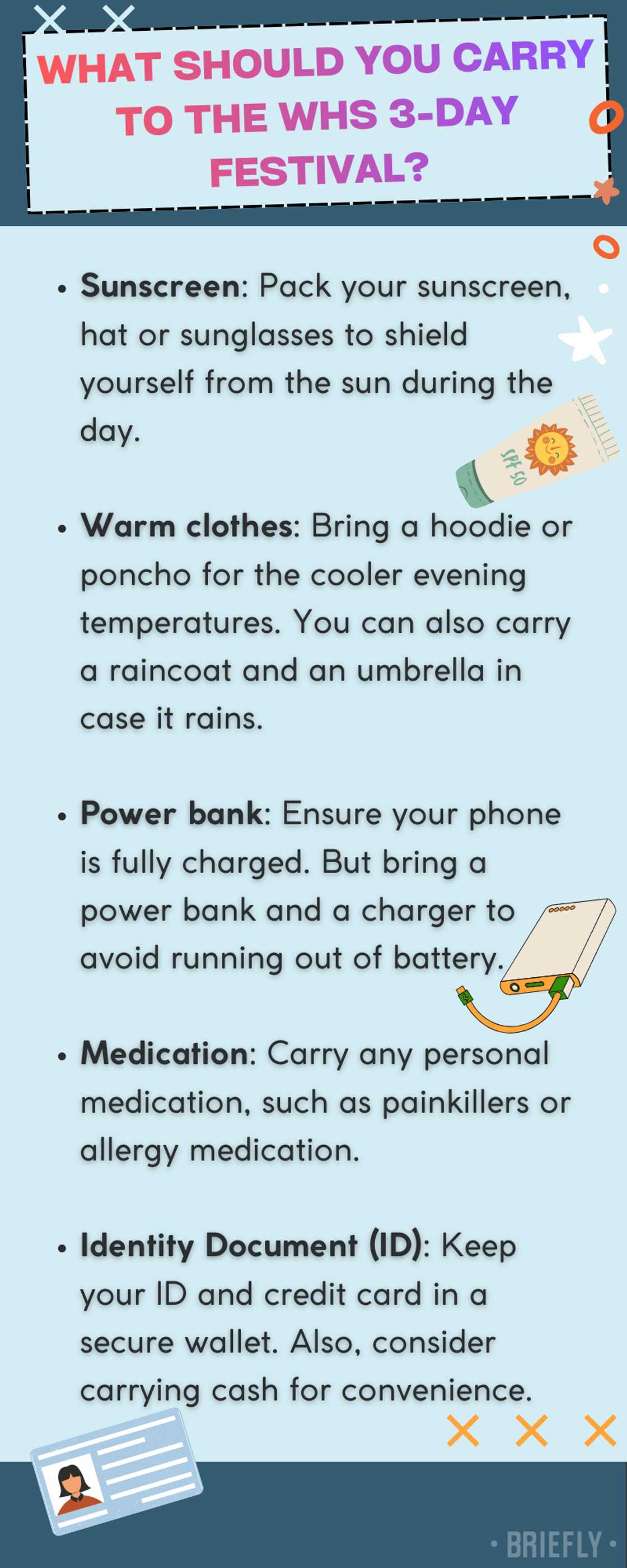 What should you carry to the WHS 3-day festival