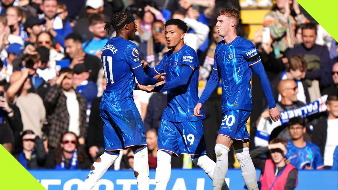 Cole Palmer, Noni Madueke, Jadon Sancho, Chelsea, Stamford Bridge, Brighton, Premier League. Cole Palmer, Noni Madueke, Jadon Sancho, Chelsea, Stamford Bridge, Brighton, Premier League.