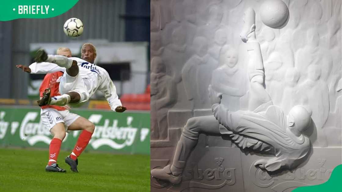 Sibusiso Zuma bicycle kick statue Sibusiso Zuma bicycle kick statue