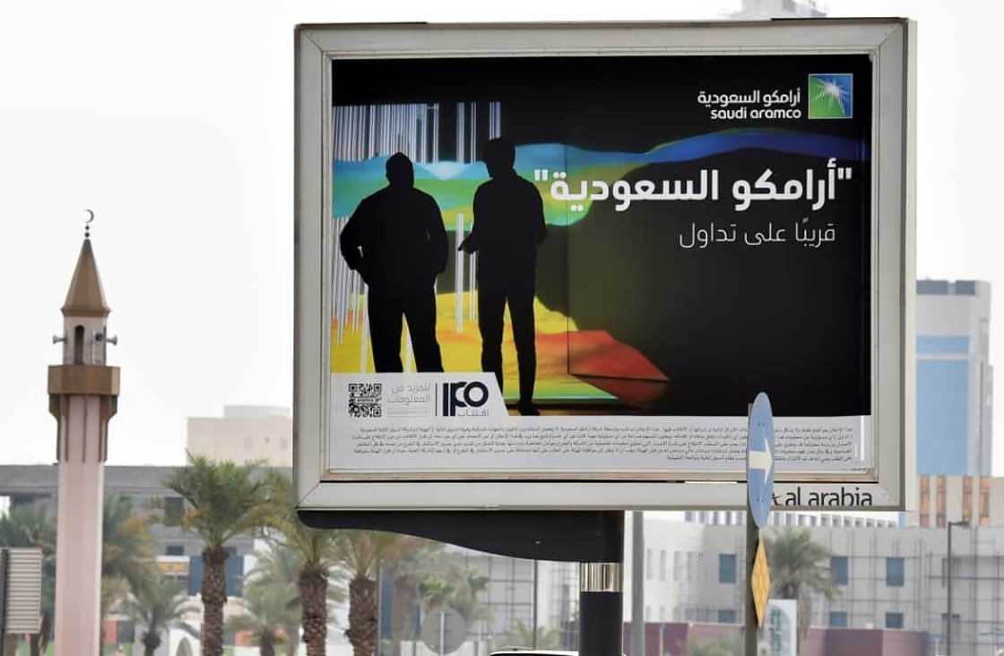 Billboard displaying an advert for Aramco in the Saudi capital Riyadh Billboard displaying an advert for Aramco in the Saudi capital Riyadh