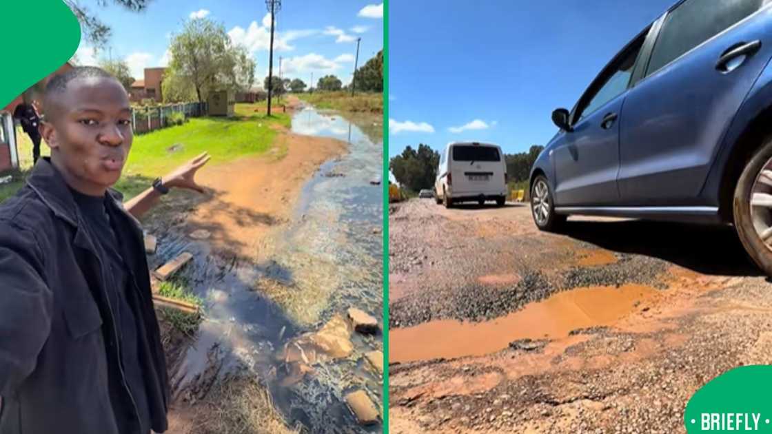 The visual on the right showed the potholes on the roads with cars driving slowly The visual on the right showed the potholes on the roads with cars driving slowly