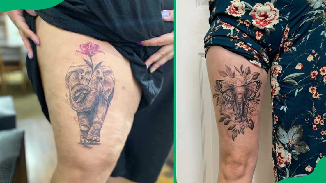 Elephant thigh tattoos. Elephant thigh tattoos.