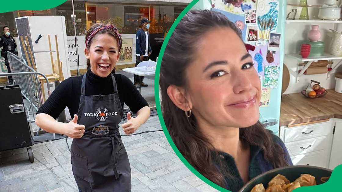 Molly Yeh on Today Food and posing with a dish she made at home Molly Yeh on Today Food and posing with a dish she made at home