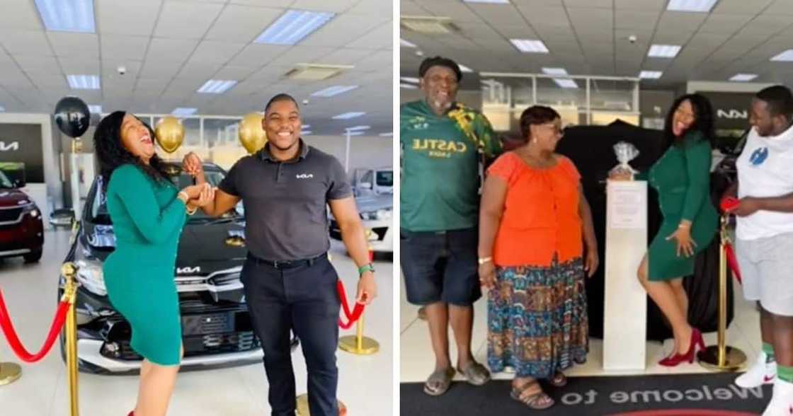 Young woman celebrates buying her car Young woman celebrates buying her car