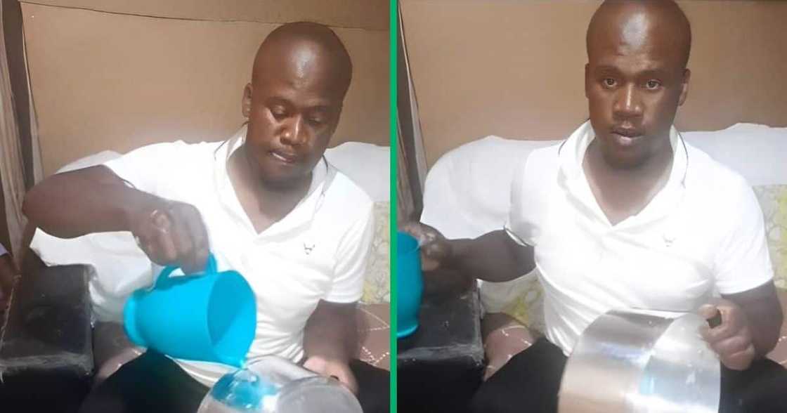 A TikTok video shows a man cleaning a pot A TikTok video shows a man cleaning a pot