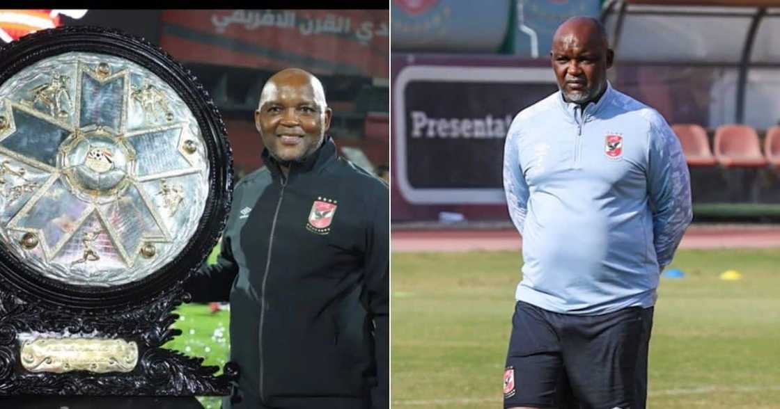 Al Ahly coach Pitso Msosimane says he is content with reaching CAF Champions League Last Eight. Image: Twitter Al Ahly coach Pitso Msosimane says he is content with reaching CAF Champions League Last Eight. Image: Twitter