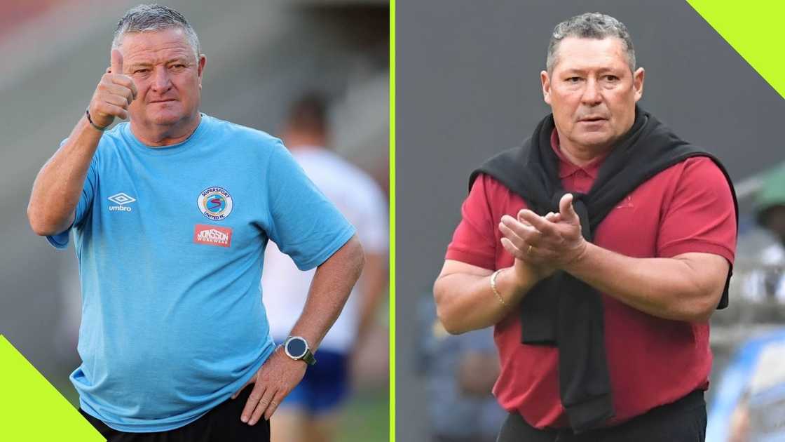 SuperSport United coach Gavin Hunt and Stellenbosch FC's Steve Barker are two of the longest serving tacticians in the PSL.