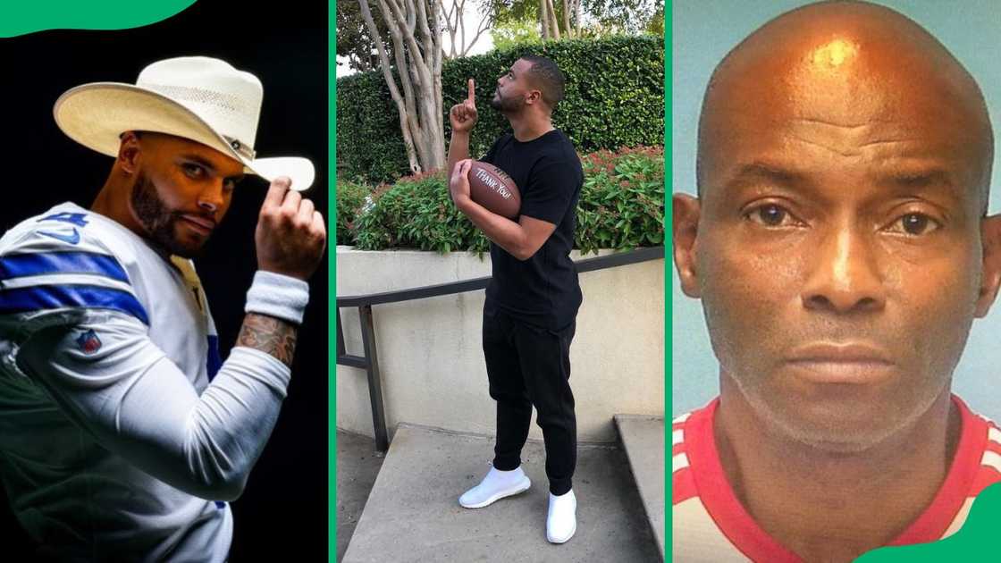 Dak Prescott posing for the camera (L, C). Nathaniel Prescott rocking a jersey (R) Dak Prescott posing for the camera (L, C). Nathaniel Prescott rocking a jersey (R)