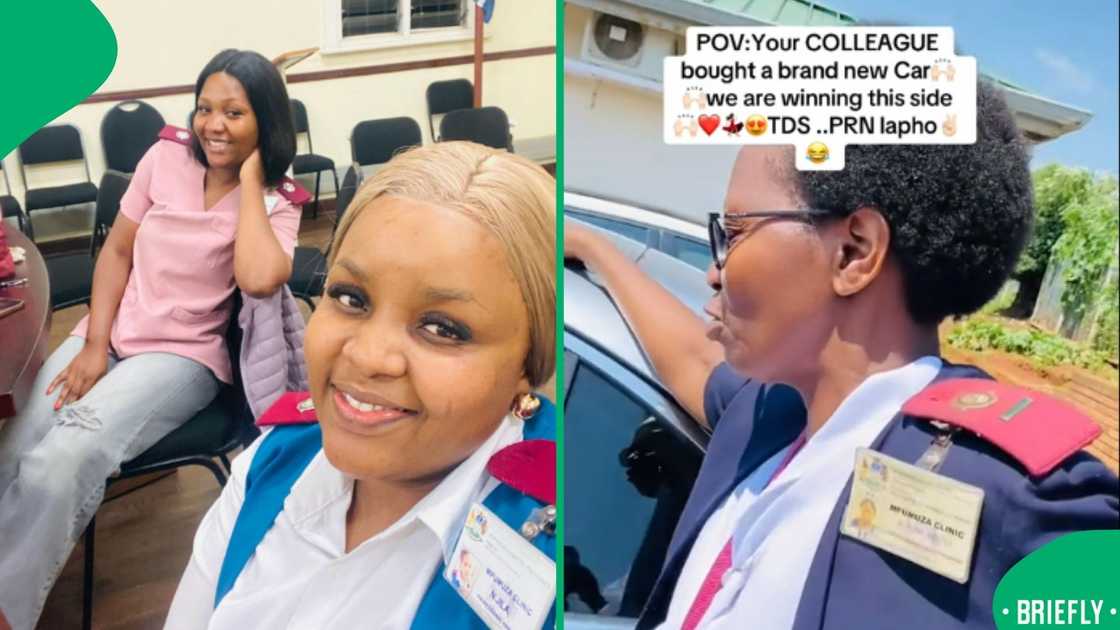 The visual on the right captured a nurse praying over a car