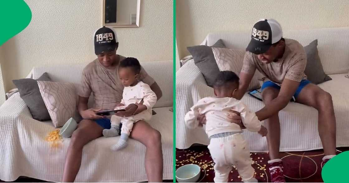 A father blamed his child when he spilled cereal. A father blamed his child when he spilled cereal.