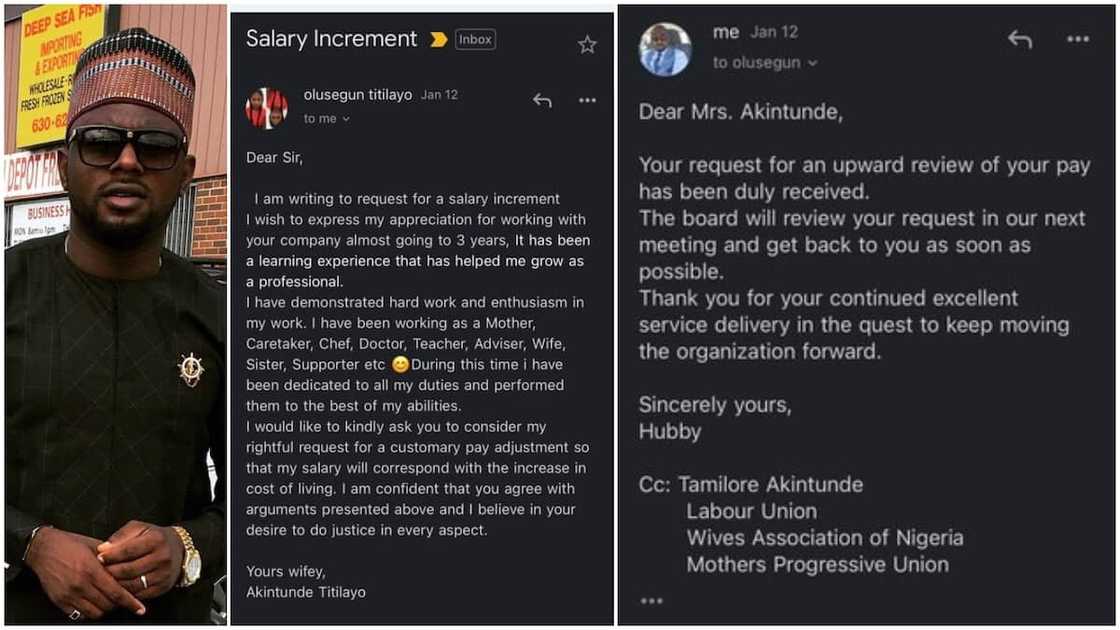 Dear sir, I want salary increment - Husband shares photo of email proposal wife sent him to ask for more