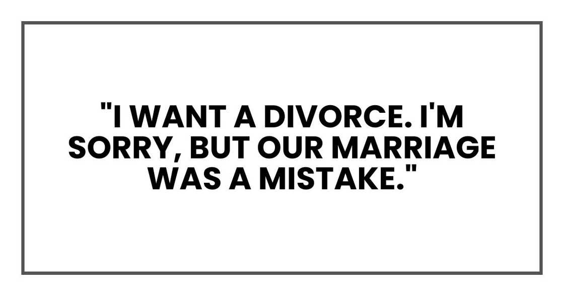 "I want a divorce. I'm sorry, but our marriage was a mistake. I left Emma with Mrs. Hassan down the hall. You can keep her."