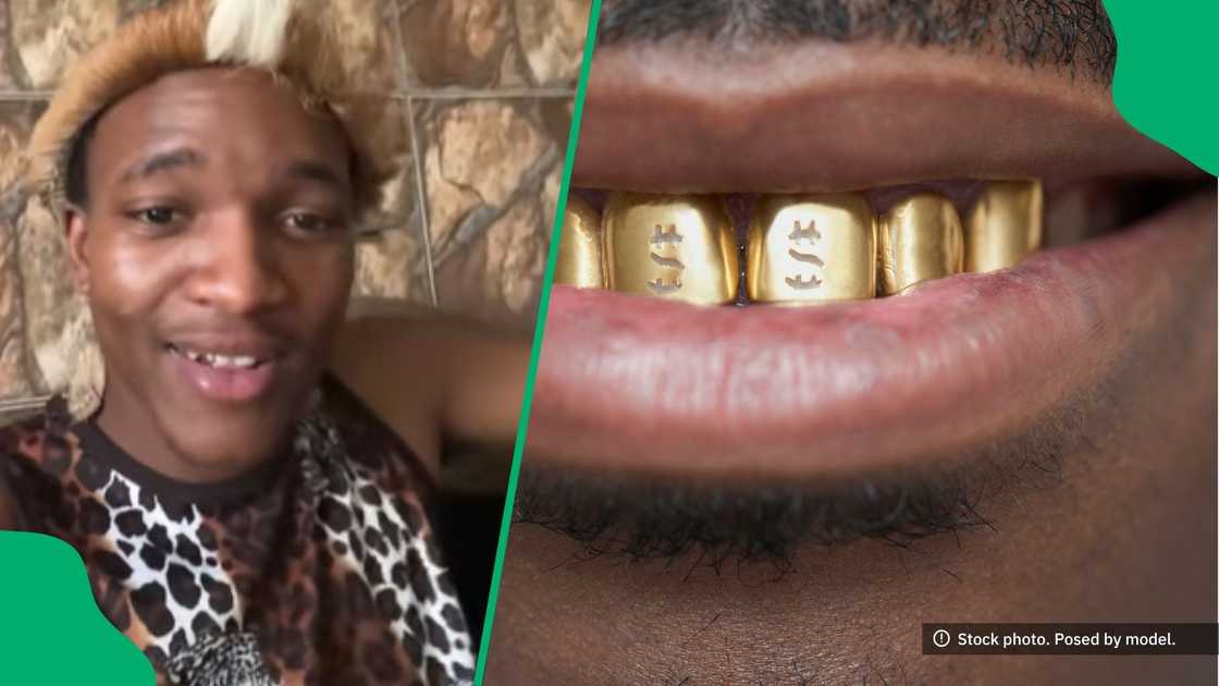 Another portrait showed the man smiling, revealing his gold teeth Another portrait showed the man smiling, revealing his gold teeth