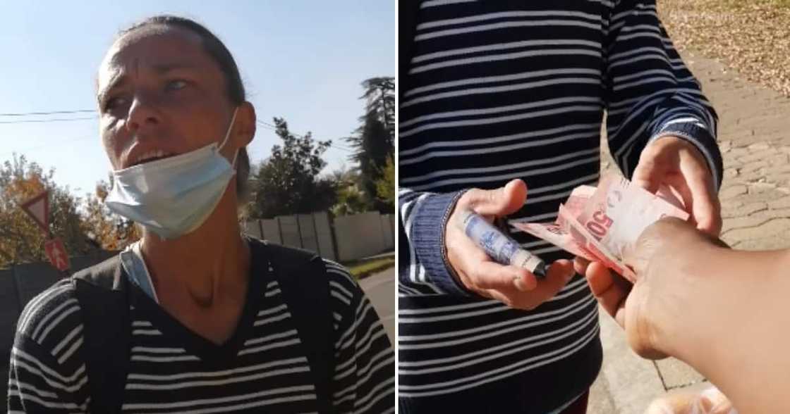 BI Phakathi, homeless, woman, food hamper, cash, reactions, video BI Phakathi, homeless, woman, food hamper, cash, reactions, video