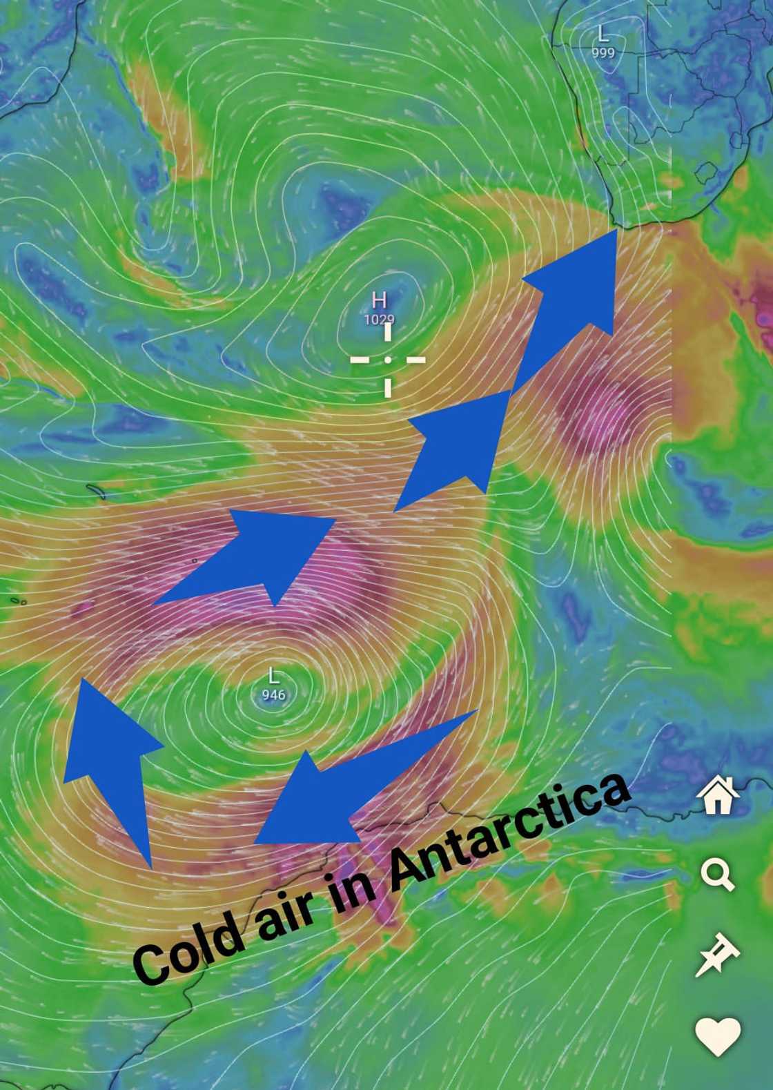 Juandre Vorster shared an image of the cold front that could travel towards South Africa