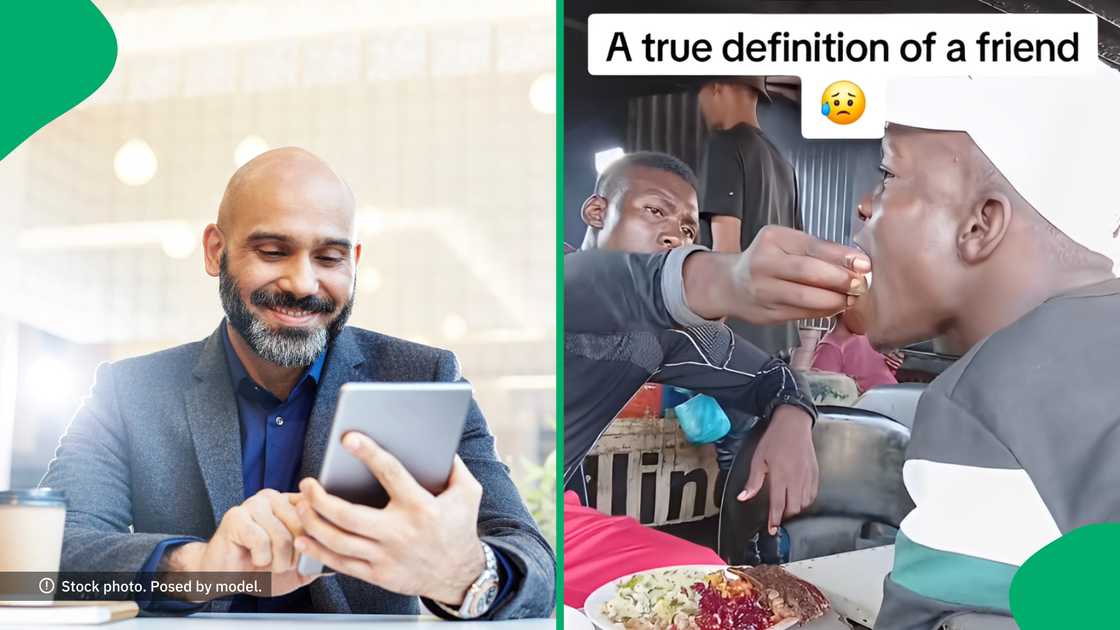 A man fed his disabled friend while eating out, deeply touching people across Mzansi. A man fed his disabled friend while eating out, deeply touching people across Mzansi.