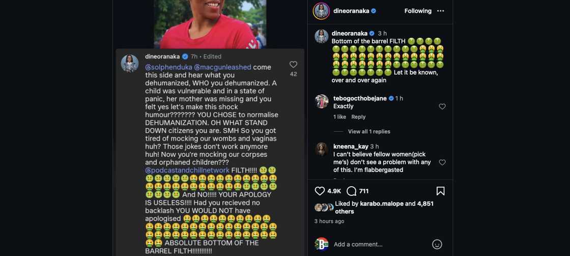 Dineo Ranaka teared into the podcasters