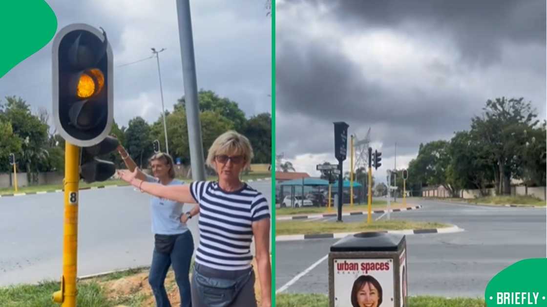 The screenshot on the right showed two women frustrated by the traffic lights The screenshot on the right showed two women frustrated by the traffic lights