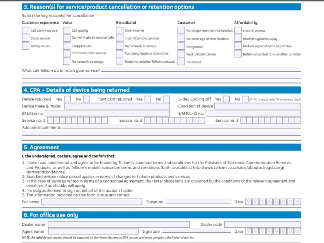 Telkom cancellation form sample Telkom cancellation form sample