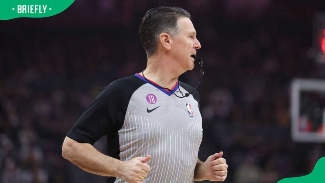 Pat Fraher during the 2023 game between the Sacramento Kings and the Los Angeles Lakers Pat Fraher during the 2023 game between the Sacramento Kings and the Los Angeles Lakers
