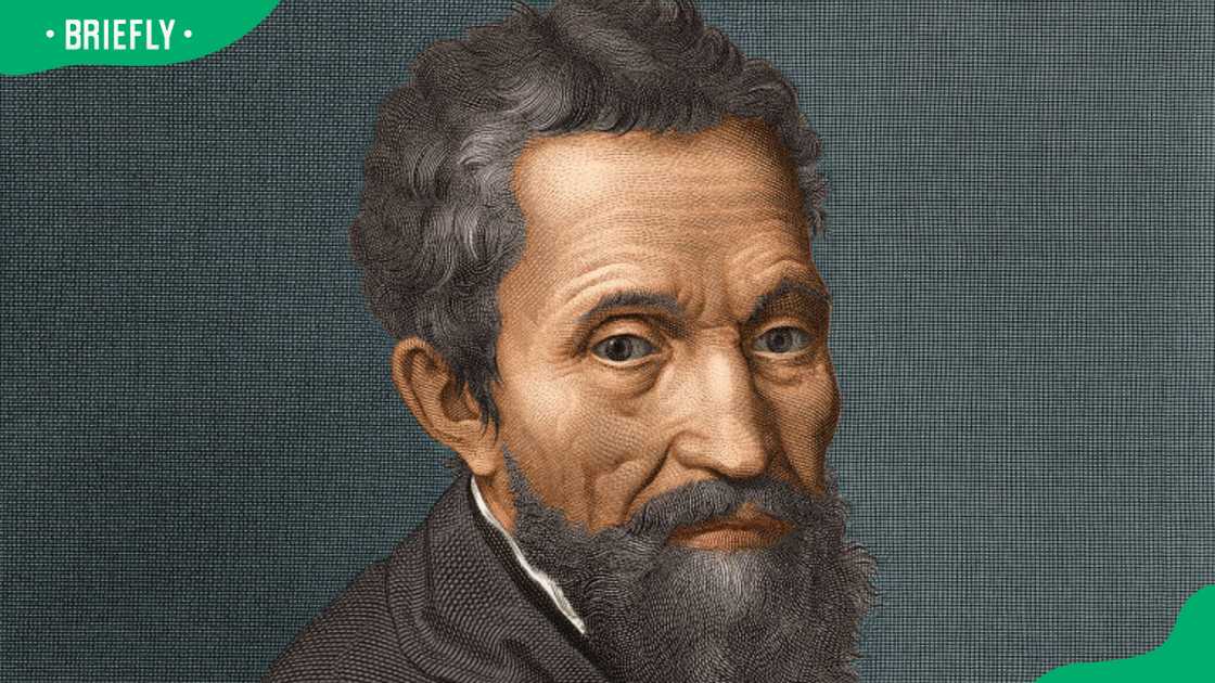 Engraved portrait of Italian sculptor, painter, architect, and poet Michelangelo