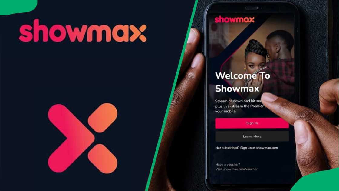 A Showmax logo and an internet-connected smartphone accessing Showmax's sign in page A Showmax logo and an internet-connected smartphone accessing Showmax's sign in page