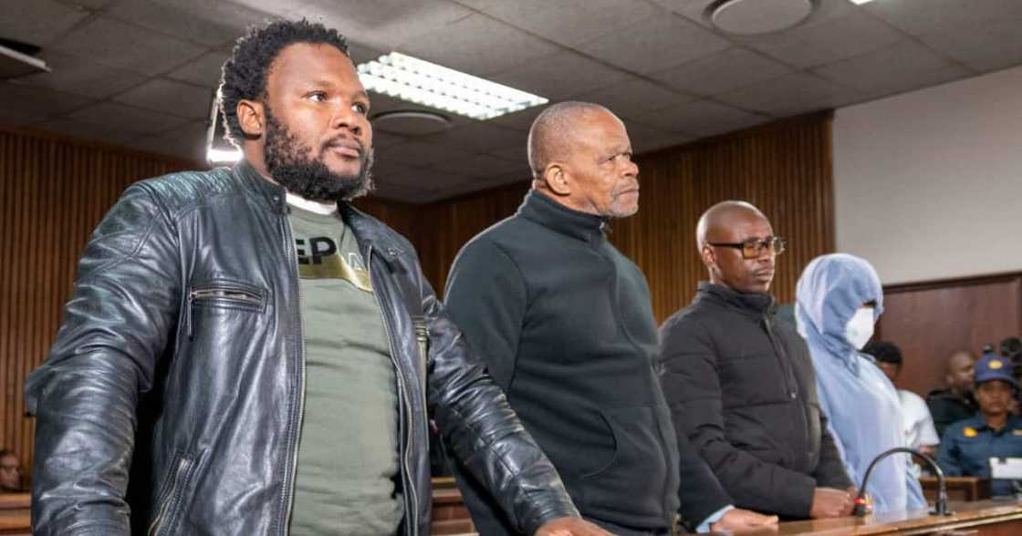 The 4 co-accused from left: Senohe Matsoare, Zolile Sekeleni, Tebogo James Dipholo and Dr Nandipha Magudumana, appear at Bloemfontein Magistrate's Court The 4 co-accused from left: Senohe Matsoare, Zolile Sekeleni, Tebogo James Dipholo and Dr Nandipha Magudumana, appear at Bloemfontein Magistrate's Court