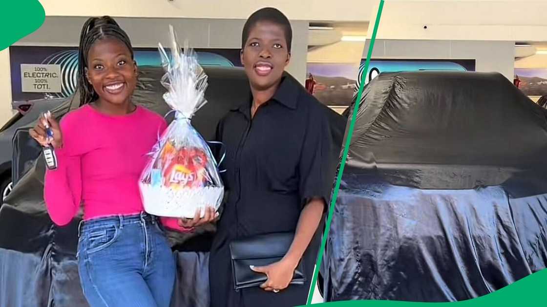A woman unveiled her new brand car in a TikTok video. A woman unveiled her new brand car in a TikTok video.