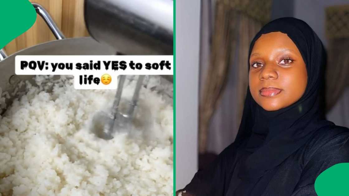 A woman showed how she turned rice into pap. A woman showed how she turned rice into pap.