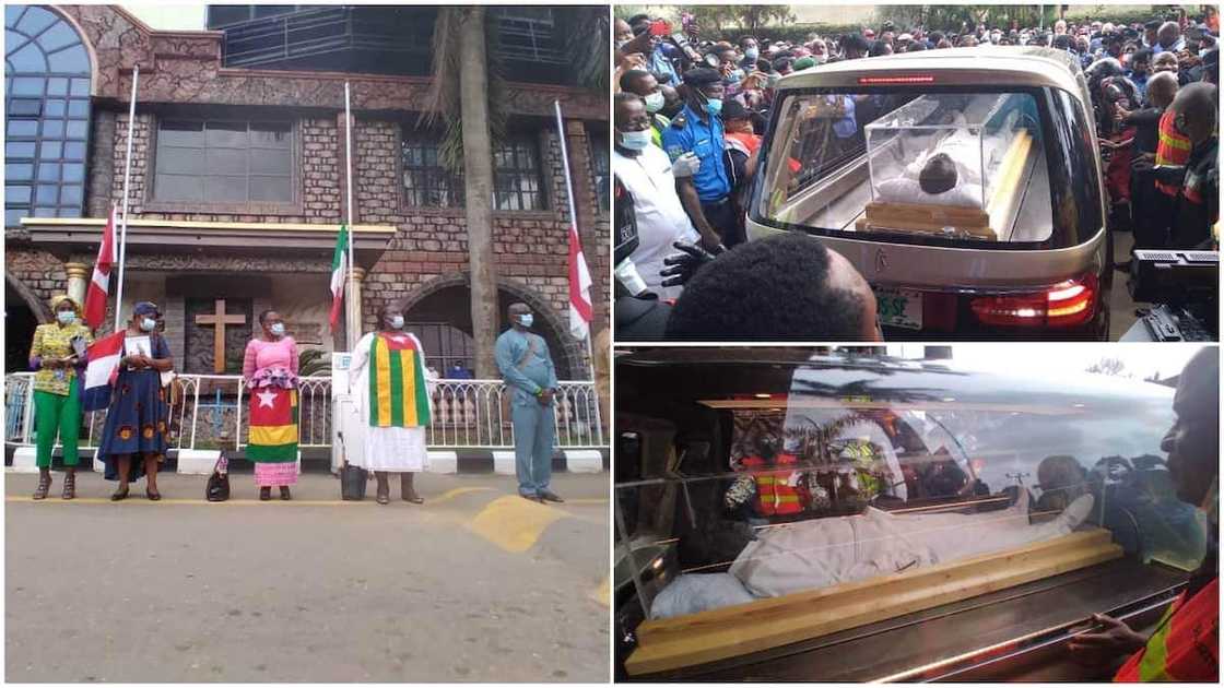 A video showed choir music playing at the service. A video showed choir music playing at the service.