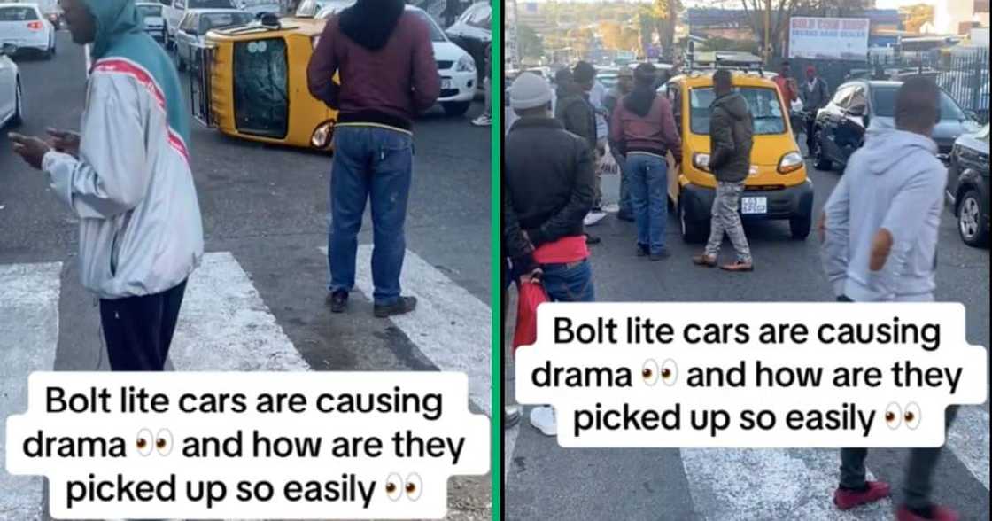 A Bajaj overturned and a few men set it back up A Bajaj overturned and a few men set it back up