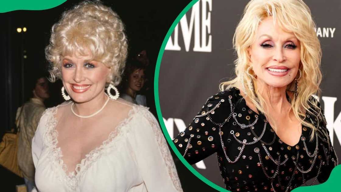 Dolly Parton wearing a white outfit (L). The actress attending the 37th Annual Rock & Roll Hall Of Fame Induction Ceremony (R) Dolly Parton wearing a white outfit (L). The actress attending the 37th Annual Rock & Roll Hall Of Fame Induction Ceremony (R)
