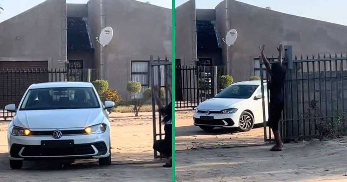 Woman seen with full of joy when she's sister's brand new wheels. Woman seen with full of joy when she's sister's brand new wheels.
