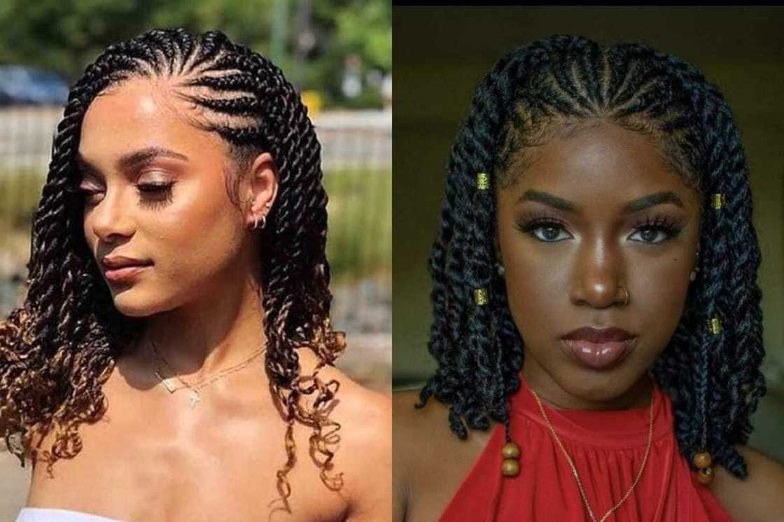 Halfway braids with twisted ends Halfway braids with twisted ends