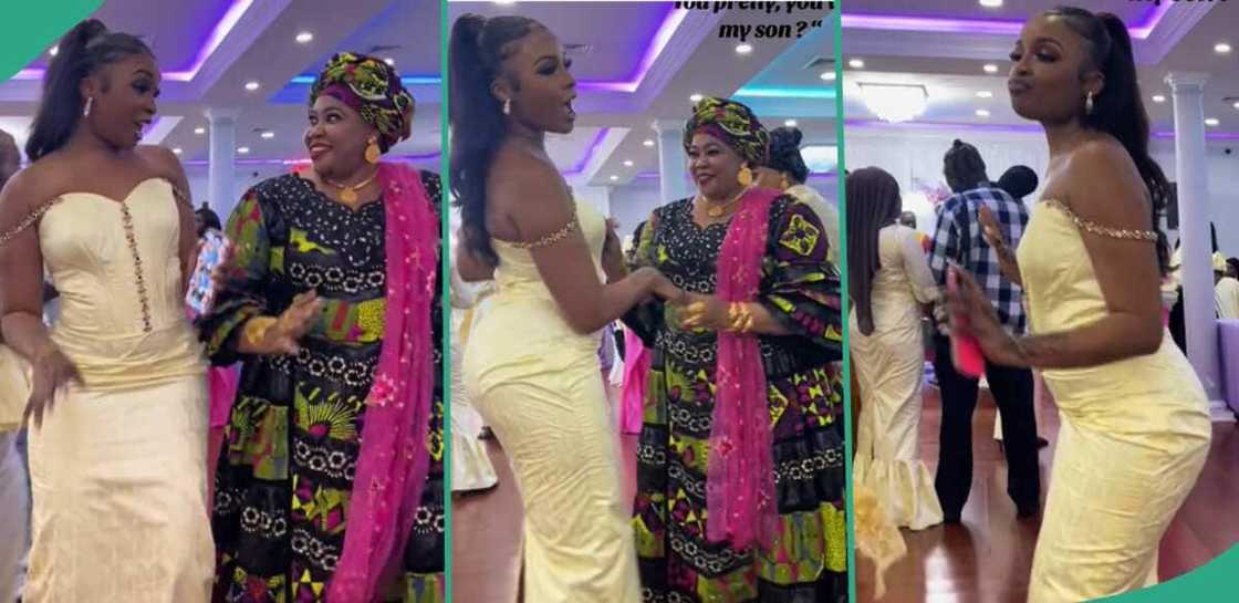 The moment a mother approached a lady on her son's behalf. The moment a mother approached a lady on her son's behalf.