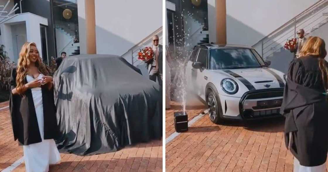 Woman flexes new ride she got for graduating. Woman flexes new ride she got for graduating.