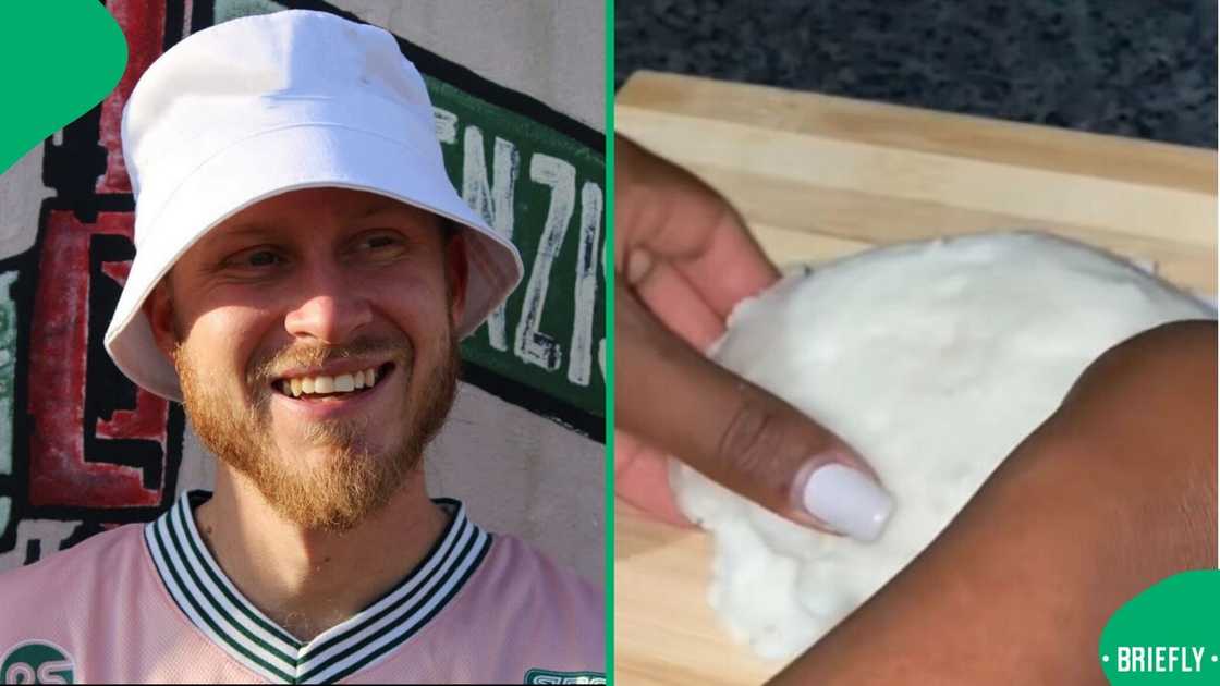 A young white man was shocked by the woman's pap nuggets recipe from South Africa. A young white man was shocked by the woman's pap nuggets recipe from South Africa.